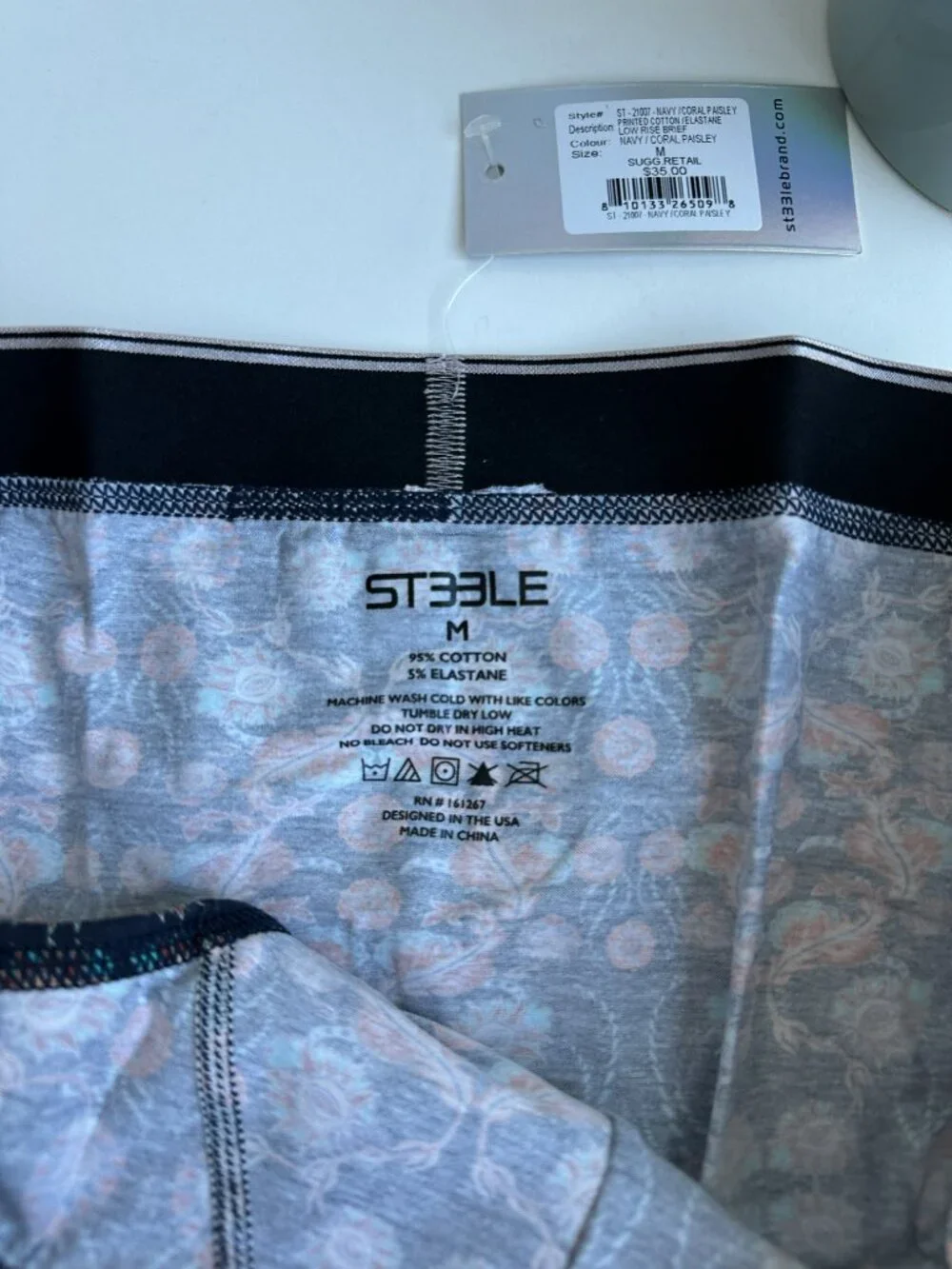 ST33LE - Low Rise Briefs - Navy Coral Paisley (M)